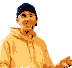 Sibbe Silvén som 8-bitars sprite: blå keps, gul hoodie